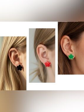 Flower Stud Earrings - Black, Red or Green